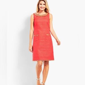Talbots Textured Fringeneck Shift Dress Womens Sz S (Armpit-armpit 19”) Orange